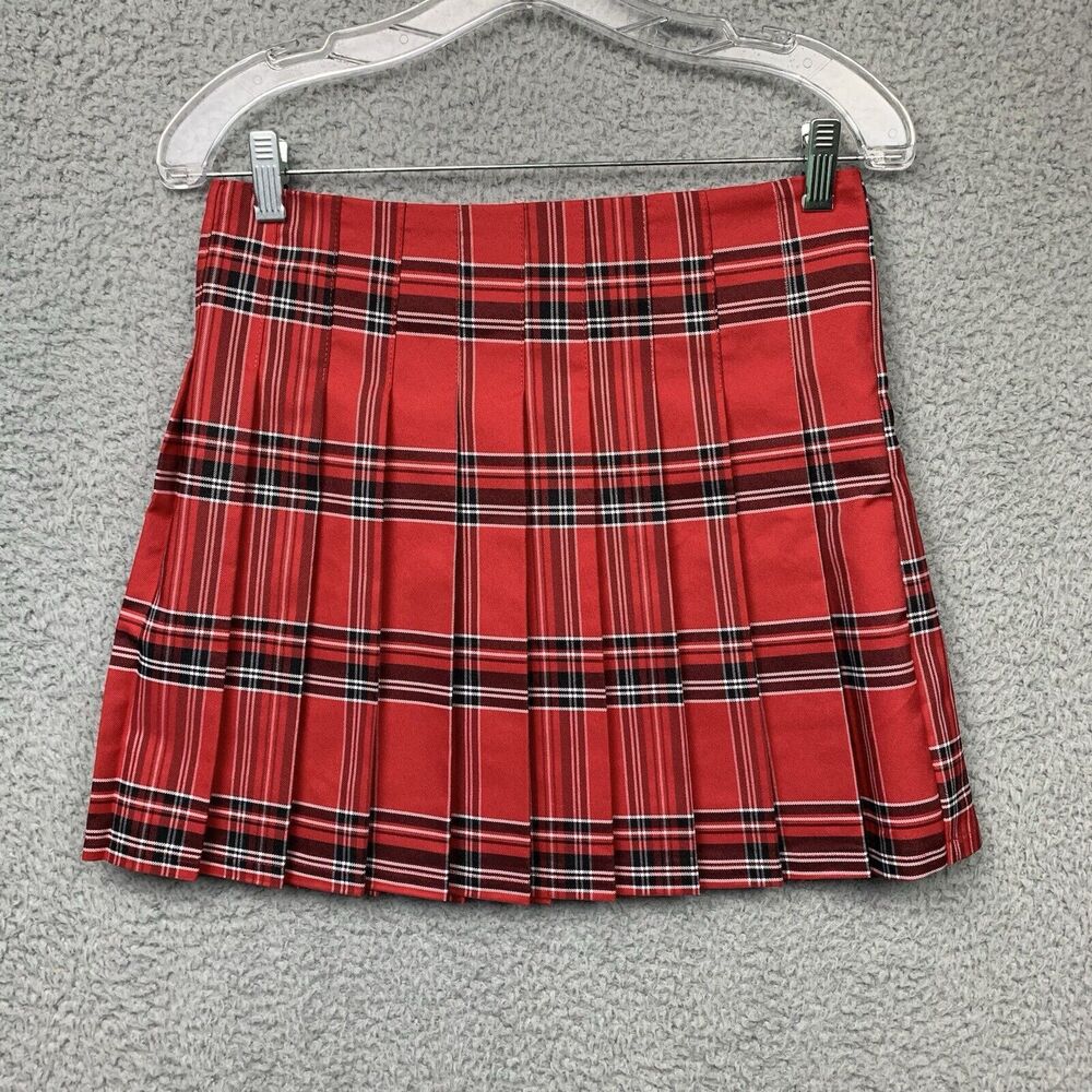 Red Plaid Pleated Skirt Schoolgirl Academia Preppy Y2K Cosplay 7/9